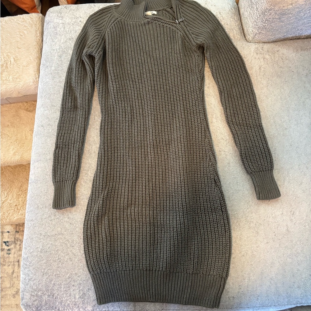 Olive Green Midi Sweater Dress